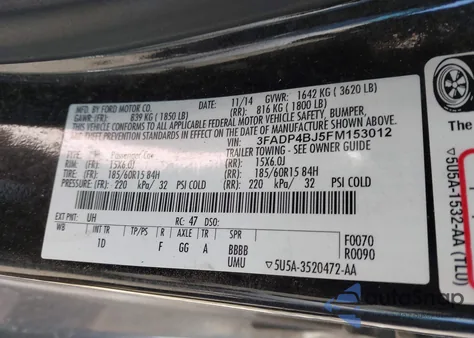 2015 Ford Fiesta Se from USA, damaged, VIN 3FADP4BJ5FM153012